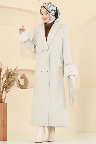 moda selvim Coat 8194FMZ1159 Stone - Thumbnail