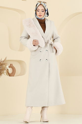 moda selvim معطف بيج 8194FMZ1159 - Thumbnail