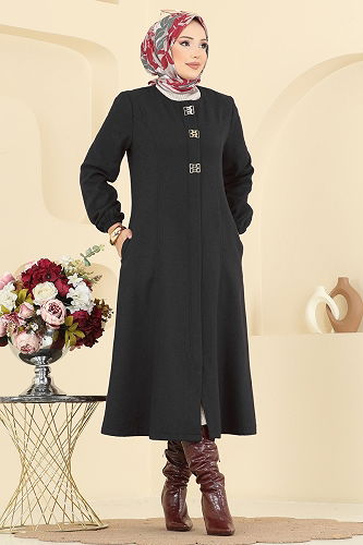 moda selvim Coat 8195AB368 Black - Thumbnail