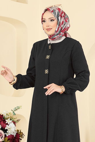 moda selvim Coat 8195AB368 Black - Thumbnail