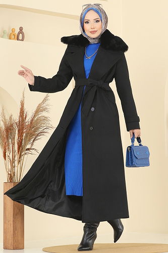 moda selvim Coat 8196FMZ1159 Black - Thumbnail
