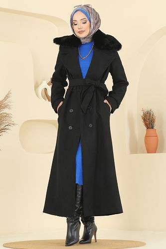 moda selvim Coat 8196FMZ1159 Black - Thumbnail