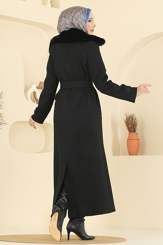moda selvim Coat 8196FMZ1159 Black - Thumbnail