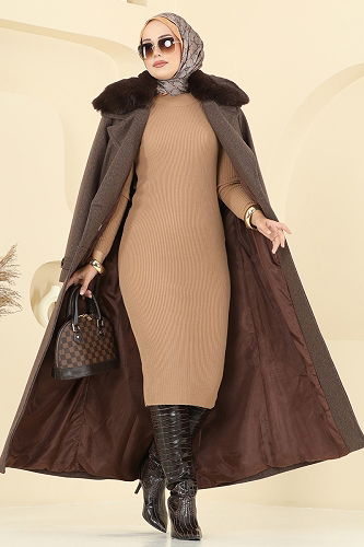 moda selvim معطف بني 8196FMZ1159 - Thumbnail