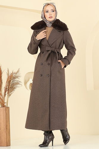 moda selvim معطف بني 8196FMZ1159 - Thumbnail
