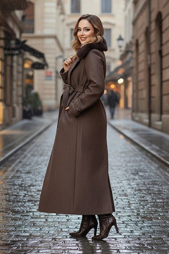 moda selvim معطف بني 8196FMZ1159 - Thumbnail