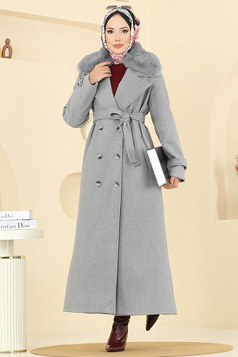 moda selvim Coat 8196FMZ1159 Gray - Thumbnail