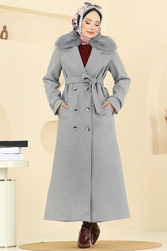 moda selvim Coat 8196FMZ1159 Gray - Thumbnail