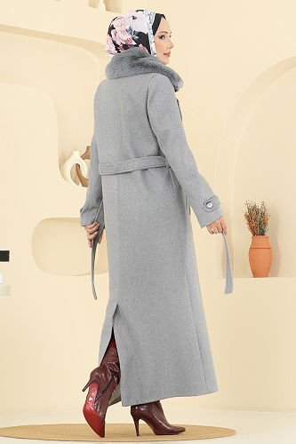moda selvim معطف رمادي 8196FMZ1159 - Thumbnail