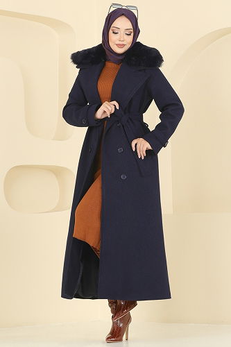 moda selvim Coat 8196FMZ1159 Navy Blue - Thumbnail