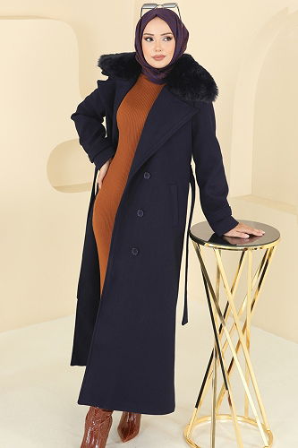 moda selvim Coat 8196FMZ1159 Navy Blue - Thumbnail