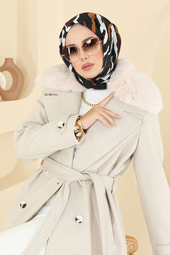 moda selvim Coat 8196FMZ1159 Stone - Thumbnail