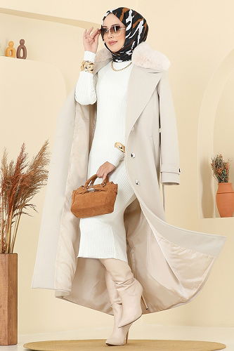 moda selvim معطف بيج 8196FMZ1159 - Thumbnail