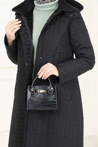 moda selvim Coat 830OZT1013 Black - Thumbnail