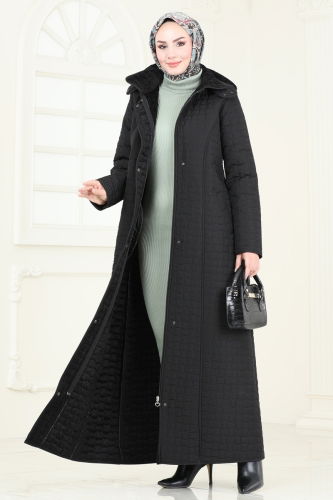 moda selvim Coat 830OZT1013 Black - Thumbnail