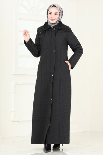 moda selvim Coat 830OZT1013 Black - Thumbnail