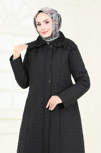 moda selvim Coat 830OZT1013 Black - Thumbnail