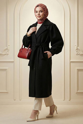moda selvim Coat 9003FMZ1190-M Black - Thumbnail