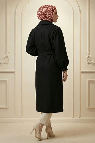 moda selvim Coat 9003FMZ1190-M Black - Thumbnail