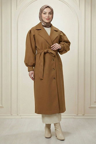 moda selvim Coat 9003FMZ1190-M Light Tan - Thumbnail