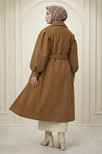 moda selvim Coat 9003FMZ1190-M Light Tan - Thumbnail
