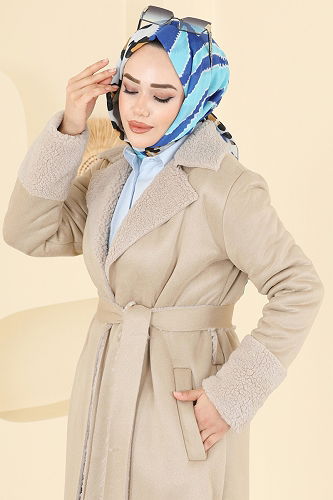 moda selvim معطف بيج 9049S324 - Thumbnail
