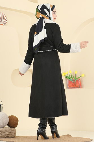 moda selvim Coat 9049S324 Black - Thumbnail