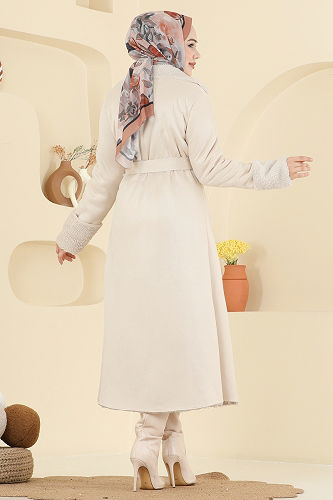 moda selvim Coat 9049S324 Ecru - Thumbnail