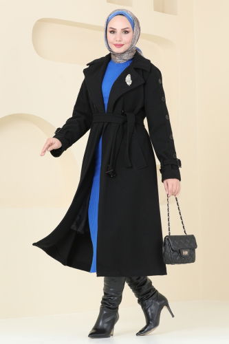 moda selvim Coat 904MSA980 Black - Thumbnail