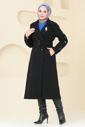 moda selvim Coat 904MSA980 Black - Thumbnail