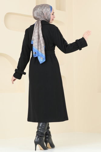 moda selvim Coat 904MSA980 Black - Thumbnail