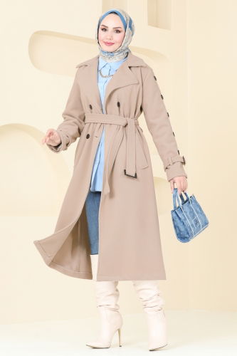 moda selvim Coat 904MSA980 Stone - Thumbnail