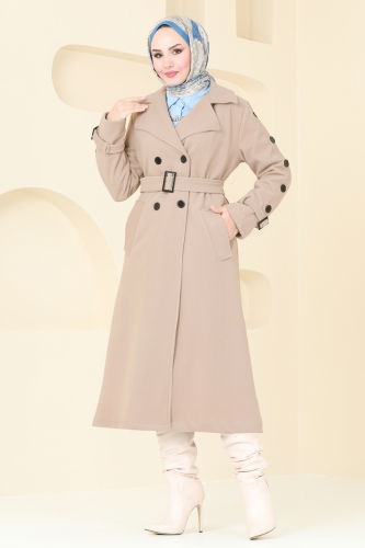 moda selvim Coat 904MSA980 Stone - Thumbnail