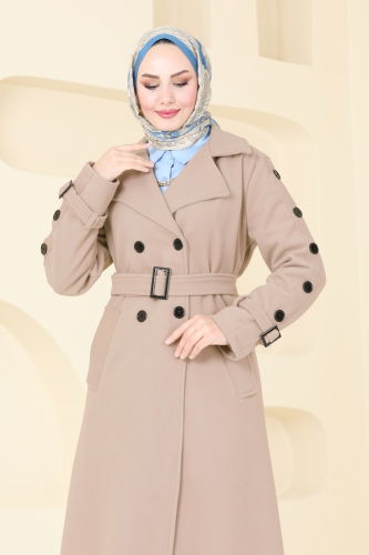 moda selvim Coat 904MSA980 Stone - Thumbnail