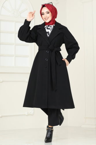 moda selvim Coat 905MSA980 Black - Thumbnail