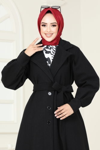 moda selvim Coat 905MSA980 Black - Thumbnail