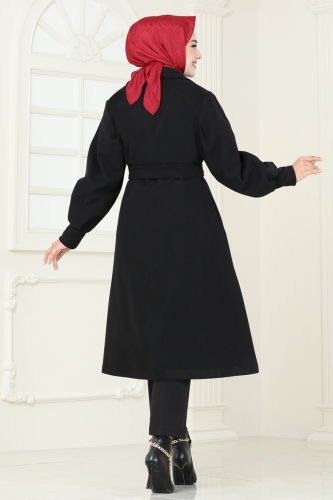 moda selvim Coat 905MSA980 Black - Thumbnail