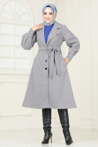 moda selvim Coat 905MSA980 Gray - Thumbnail