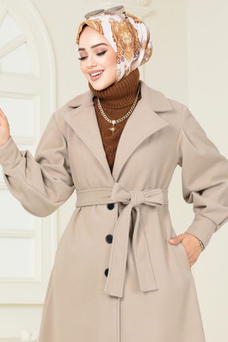 moda selvim Coat 905MSA980 Stone - Thumbnail