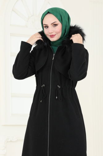 moda selvim Coat 906MSA980 Black - Thumbnail