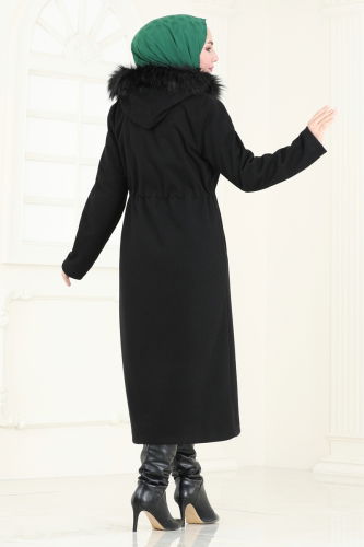 moda selvim Coat 906MSA980 Black - Thumbnail