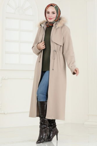 moda selvim Coat 906MSA980 Stone - Thumbnail