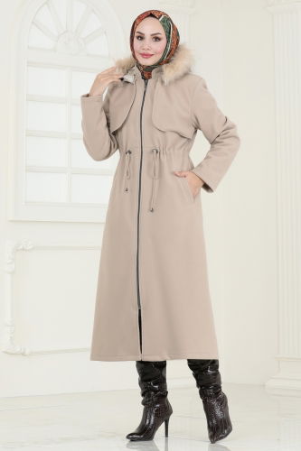 moda selvim Coat 906MSA980 Stone - Thumbnail