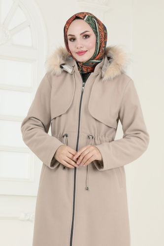 moda selvim Coat 906MSA980 Stone - Thumbnail