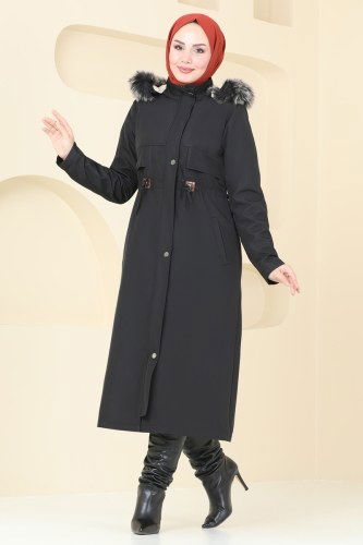 moda selvim Coat 917OZT1013 Black - Thumbnail