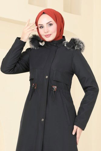 moda selvim Coat 917OZT1013 Black - Thumbnail