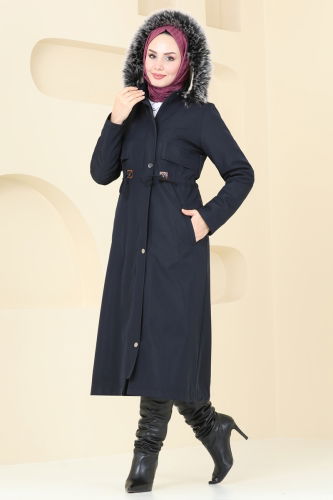 moda selvim Coat 917OZT1013 Navy Blue - Thumbnail