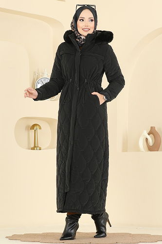 moda selvim Coat 962ART1138 Black - Thumbnail