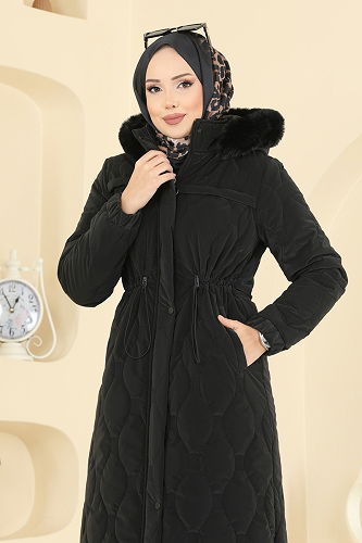 moda selvim Coat 962ART1138 Black - Thumbnail