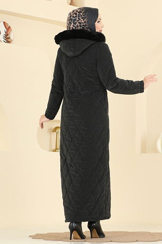 moda selvim Coat 962ART1138 Black - Thumbnail